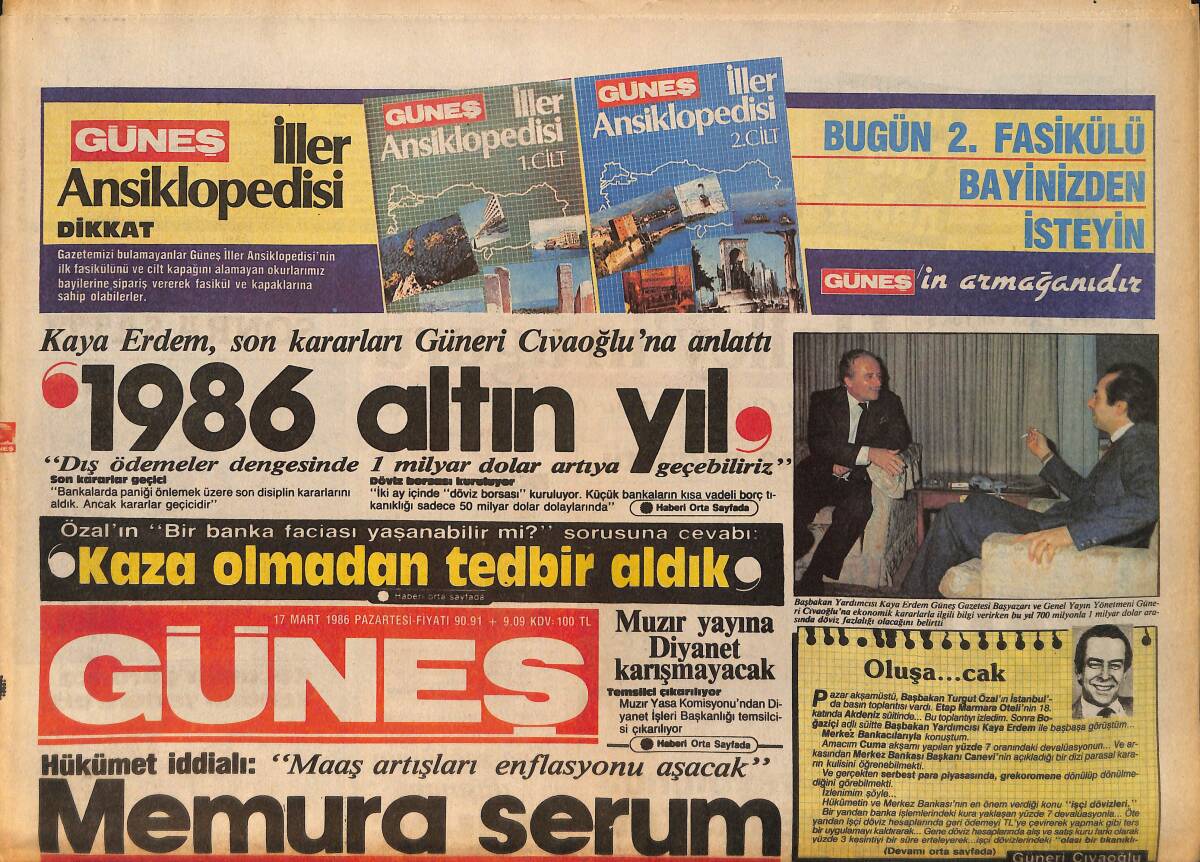 Güneş Gazetesi 17 Mart 1986 - Galatasaray'ı Yenen Yok - Yüksel Üzel, Küçük Emrah Gazino Afişi GZ158208 - 1
