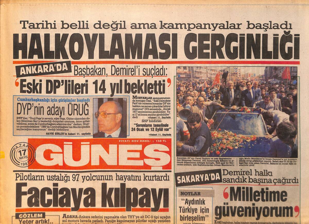 Güneş Gazetesi 17 Mayıs 1987 - Adana- Ankara Seferinde Pilotların Ustalığı 97 Yolcunun Hayatını Kurtardı GZ158235 - 1