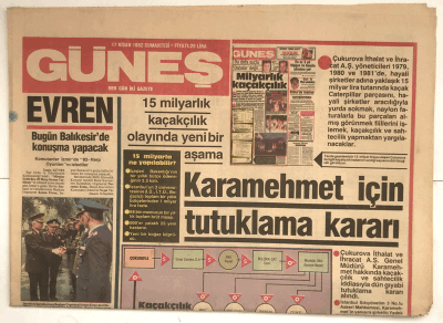 Güneş Gazetesi 17 Nisan 1982 - Bülent Ecevit Tutuklandı GZ5184 - 1