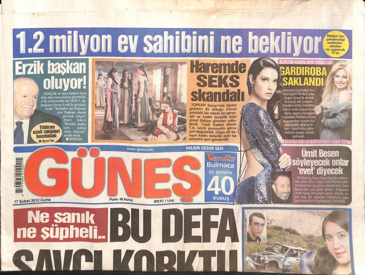 Güneş Gazetesi 17 Şubat 2012 - Haremde Seks Skandalı - Ümit Besen Söyleyecek Onlar Evet Diyecek - Angelina Jolie'ye Eski Koca Şoku GZ137747 - 1
