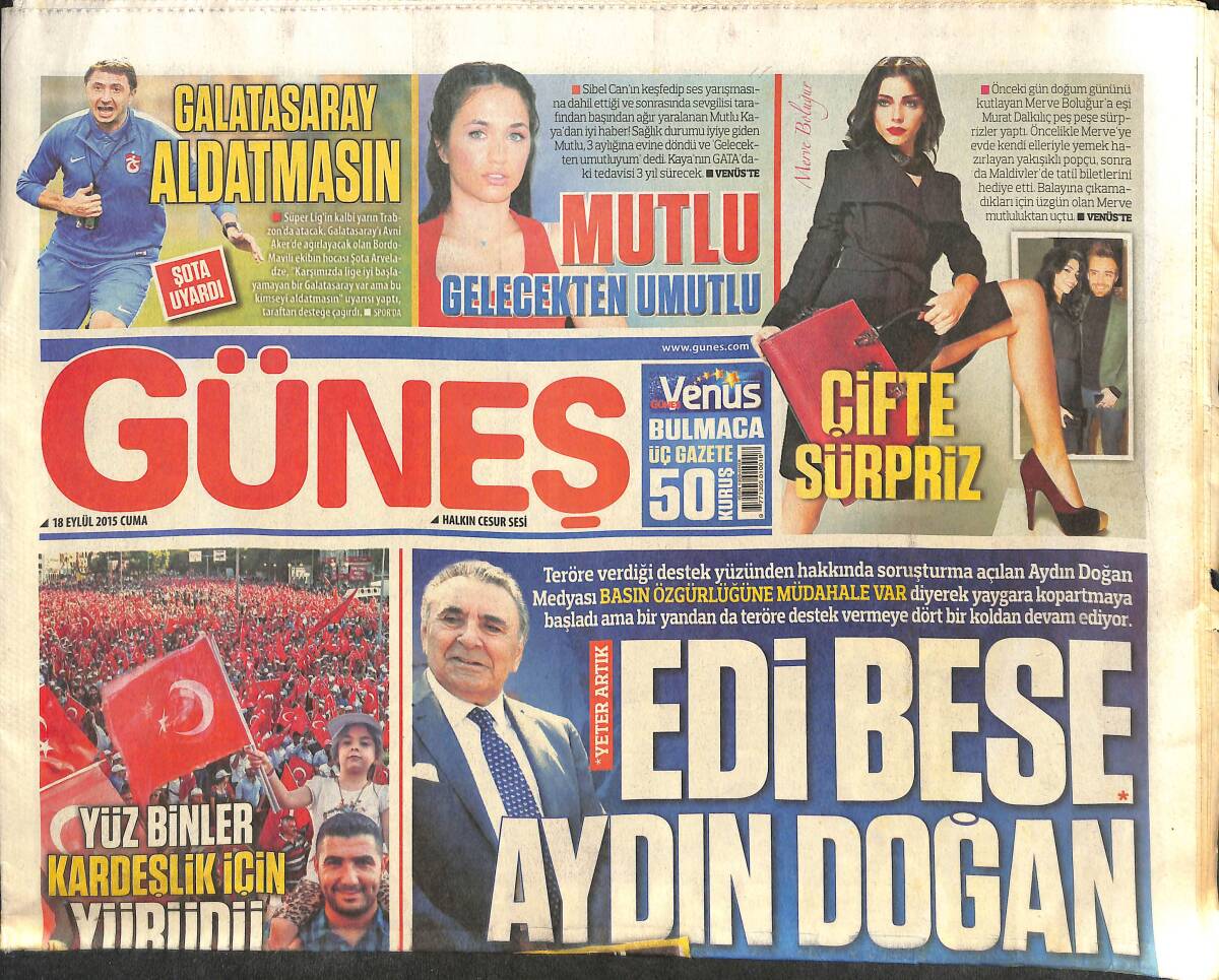 Güneş Gazetesi 18 Eylül 2015 - Mutlu Kaya Gelecekten Umutlu - Kılıçdaroğlu Kendini Paraladı GZ135678 - 1