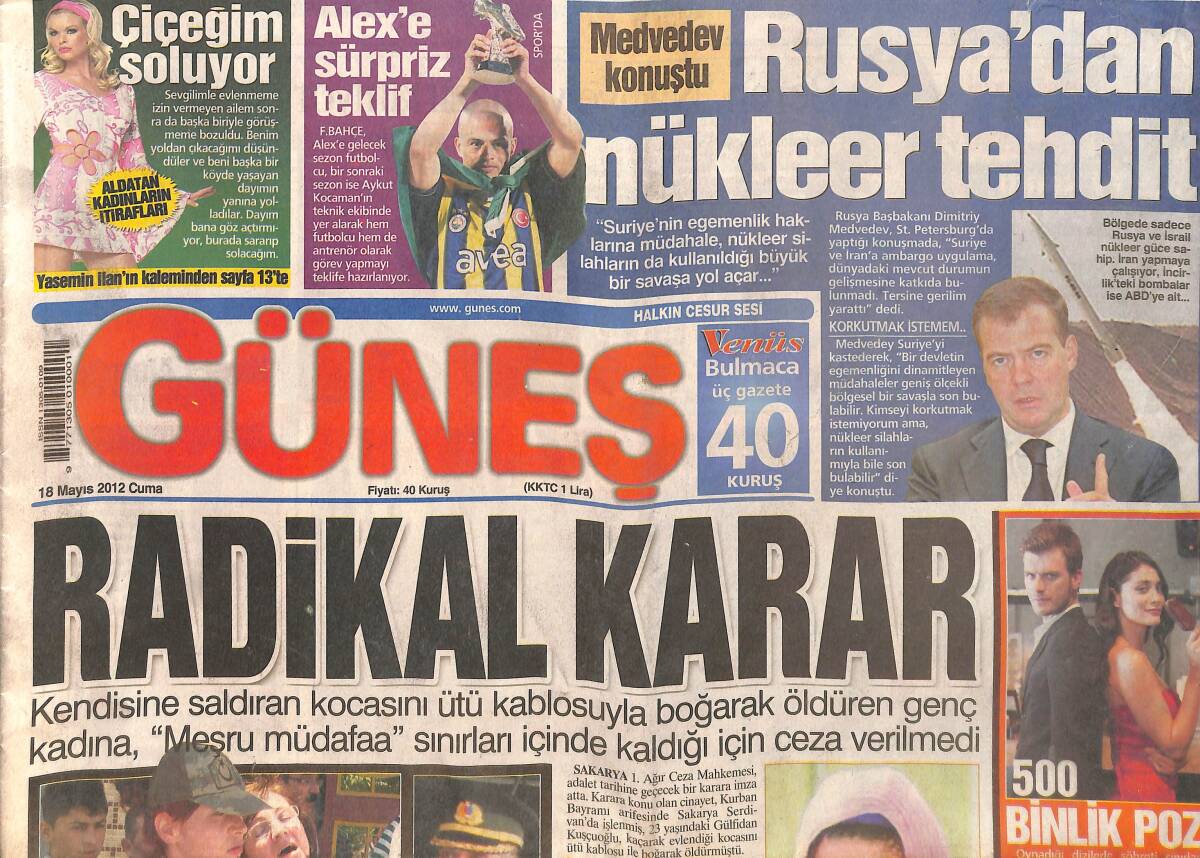 Güneş Gazetesi 18 Mayıs 2012 - Alex de Souza'ya Fenerbahçe'den Sürpriz - Kıvanç Tatlıtuğ Reklamda verdiği Pozdan 500 Bin Kazandı GZ158431 - 1