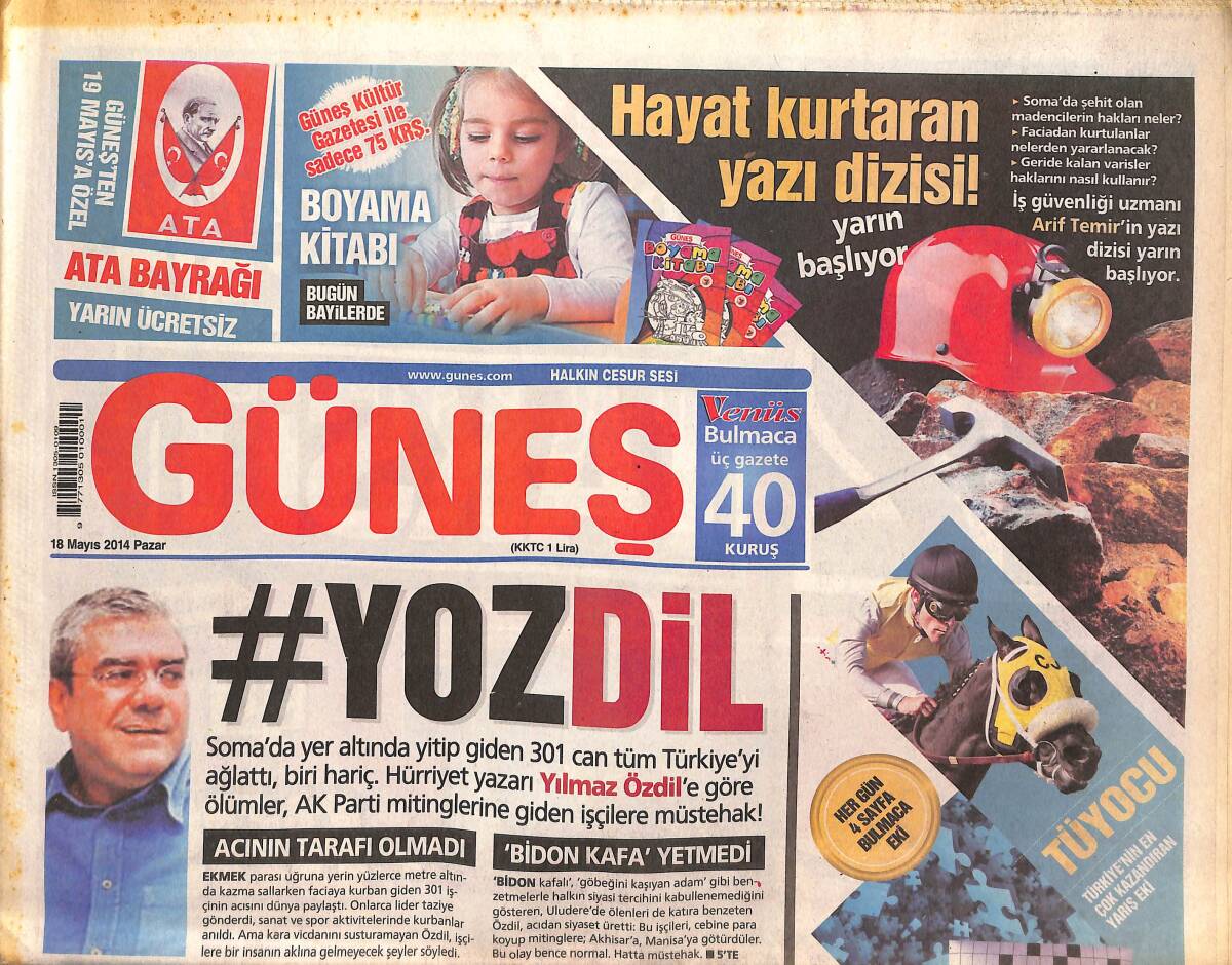 Güneş Gazetesi 18 Mayıs 2014 - Marilyn Monroe'nun Katili Kennedy Mi ? - Başbakan Obama İşçilere Şov Yaptı GZ135106 - 1