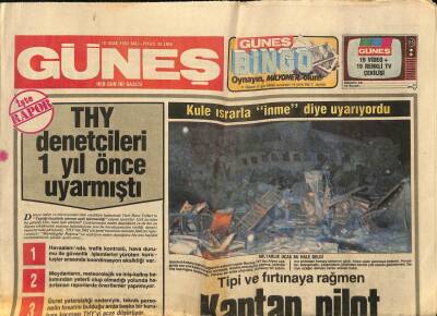 Güneş Gazetesi 18 Ocak 1983 - THY Denetcileri 1 Yıl Önce Uyarmıştı GZ83651 - 1