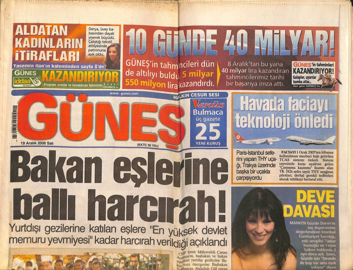 Güneş Gazetesi 19 Aralık 2006 - İbo Şarkıları Sara Nöbetini Tetikliyor - Arınç Başbuğ'u Ziyaret Etti GZ157826 - 1