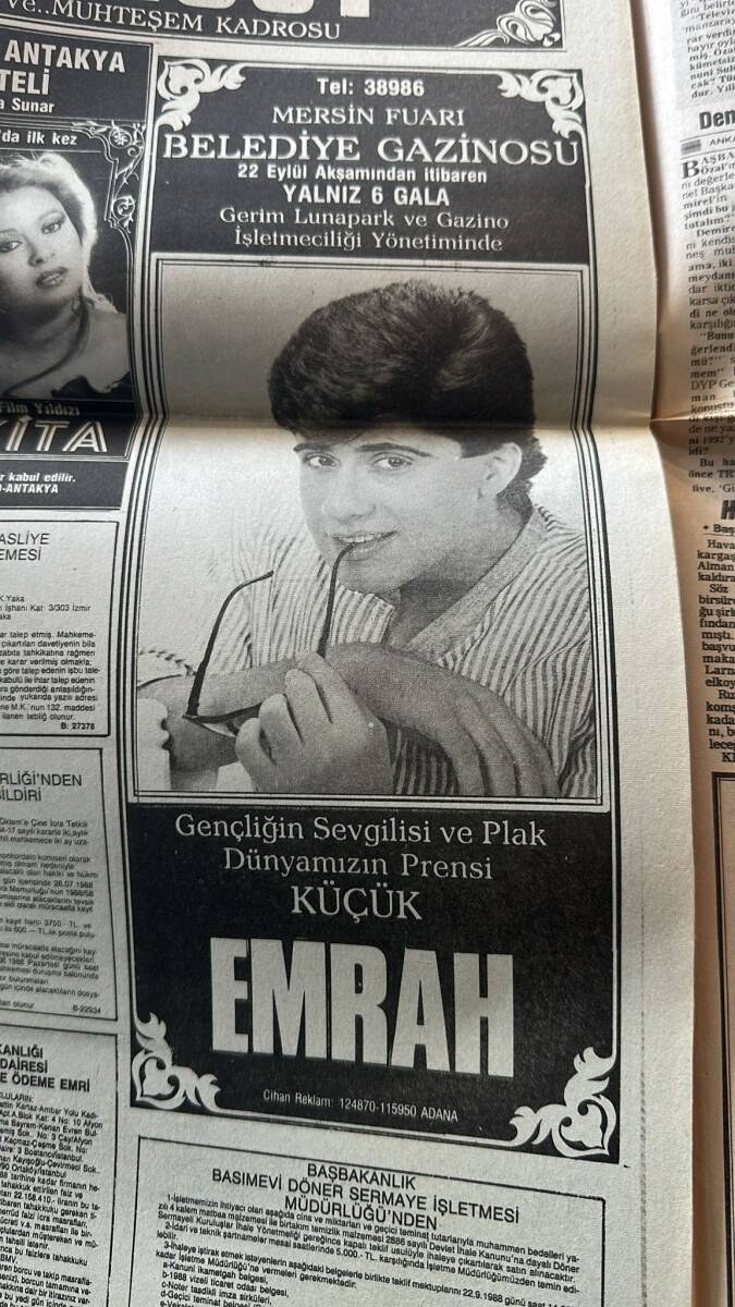 Güneş Gazetesi 19 Eylül 1988 - Samantha Fox 35 Bin Lira Etmedi - Mersin Fuarı Belediye Gazinosu Küçük Emrah Afişi GZ157729 - 2