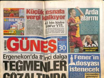 Güneş Gazetesi 19 Eylül 2008 - Spor Yazarı Kazım Kanat Yoğun Bakımda GZ100882 - 2