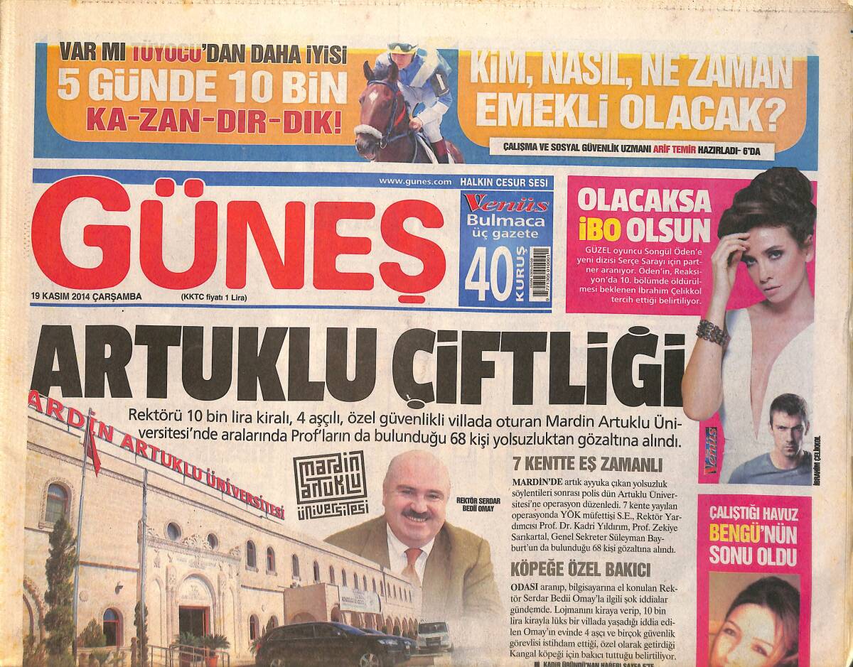 Güneş Gazetesi 19 Kasım 2014 - Oyuncu Songül Öden Dizide Partner Olarak İbrahim Çelikkol'u İstiyor - Torunlar İnşaata Ceza Üstüne Ceza GZ158989 - 1
