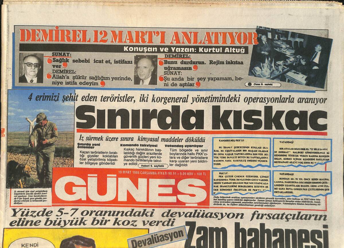 Güneş Gazetesi 19 Mart 1986 - Fenerbahçe'de Büyük Temizlik - Vatandaş Partisi Kuruldu GZ3378 - 1