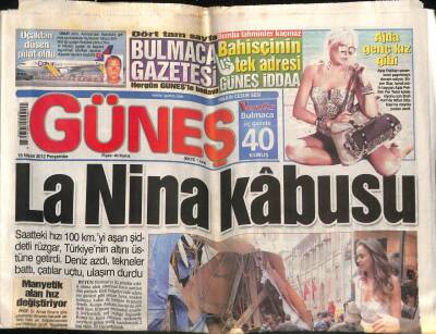 Güneş Gazetesi 19 Nisan 2012 -Esad Humusu Yine Bombaladı - La Nina Kabusu GZ98961 - 1