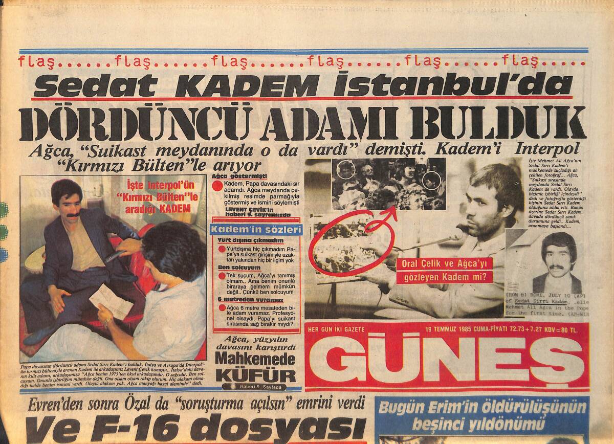 Güneş Gazetesi 19 Temmuz 1985 - Semra Türel 