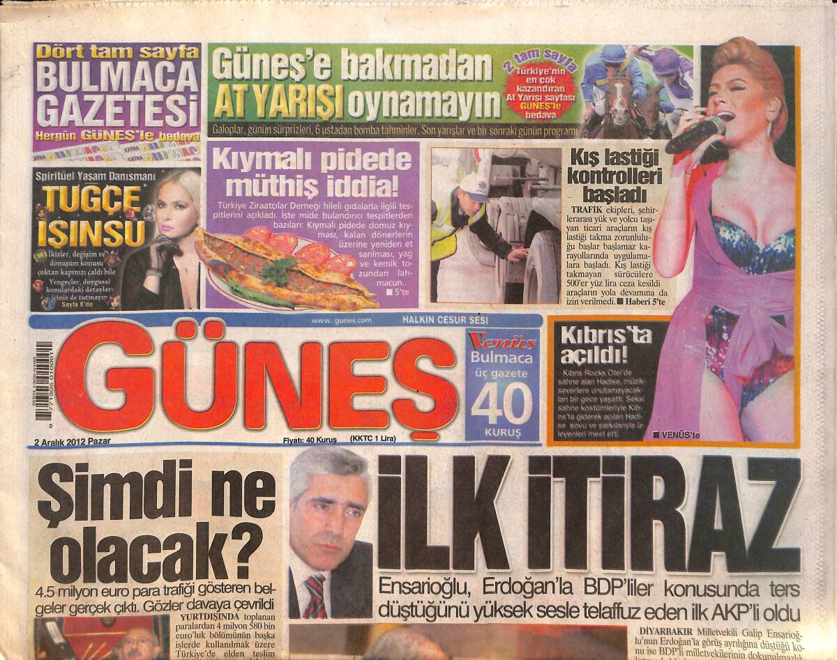 Güneş Gazetesi 2 Aralık 2012 - Hadise, Kıbrıs'ta Konser Verdi - CHP'den Silivri Çağrısı GZ158988 - 1