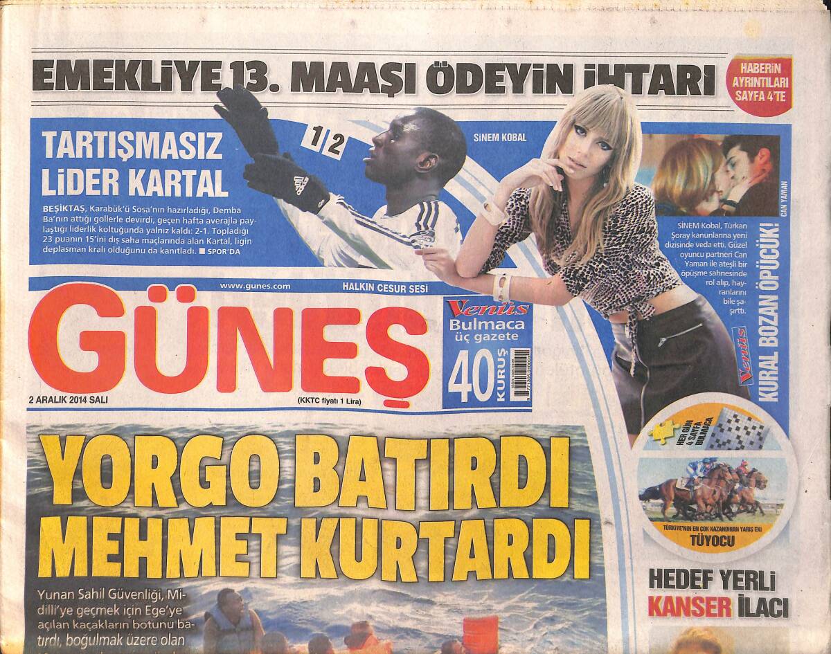 Güneş Gazetesi 2 Aralık 2014 - Manisa'daki Soma Holding Çalışanlarını SMS İle Kovdu - Yanlış Kan Verilen Çocuğa 1.4 Milyon Tazminat GZ158432 - 1