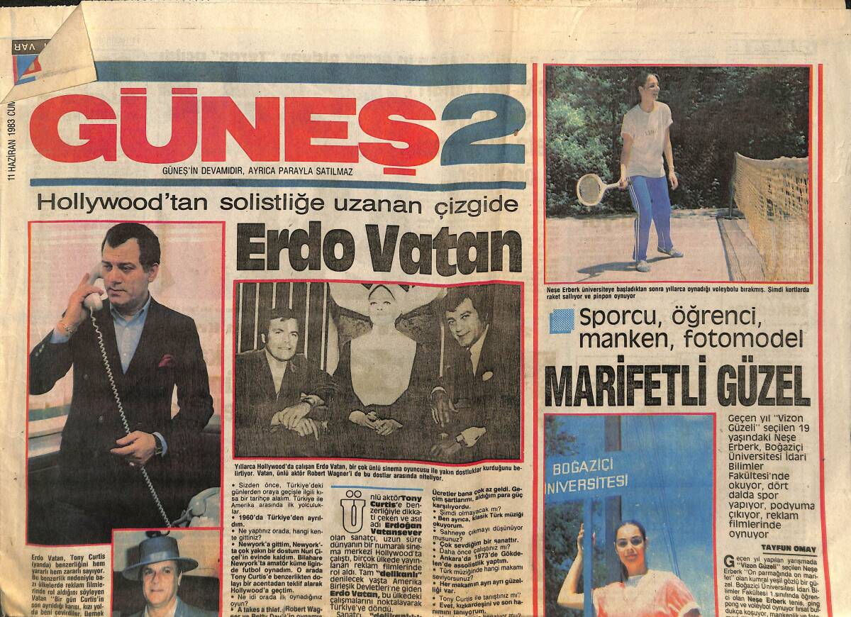 Güneş Gazetesi 2 Eki 11 Haziran 1983 - Sporcu,Öğrenci,Manken,Fotomodel Neşe Erberk GZ152261 - 1