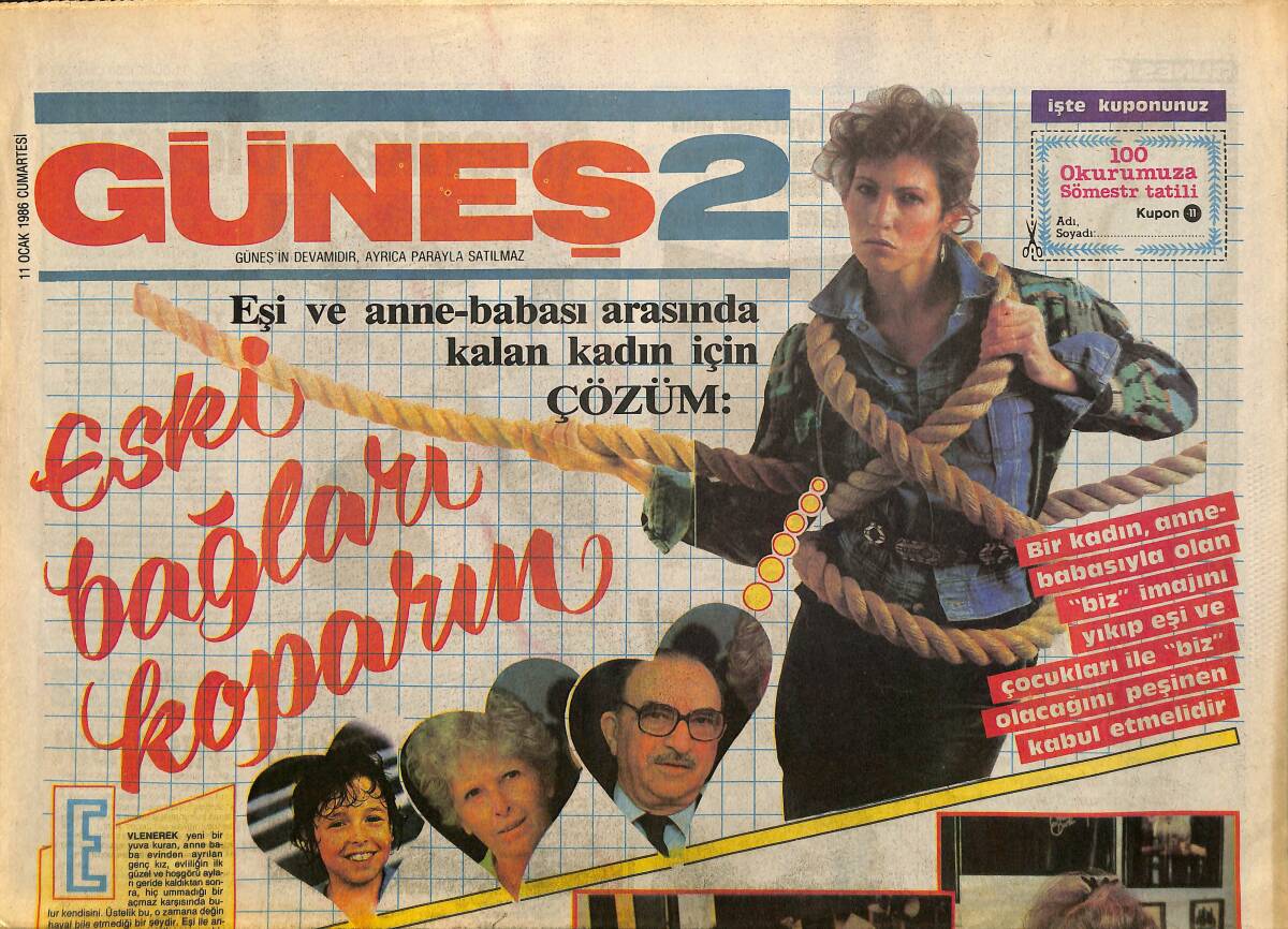 Güneş Gazetesi 2 Eki 11 Ocak 1986 - Meral Gökçe Amerika Yolcusu GZ158061 - 1