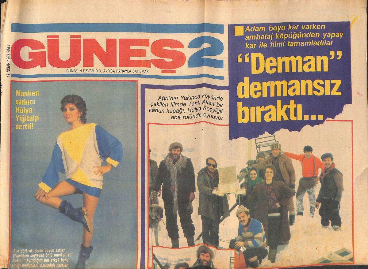 Güneş Gazetesi 2 Eki 12 Nisan 1983 - Tarık Akan Bir Kanun Kaçağı , Hülya Koçyiğit Ebe Rolünde Oynuyor GZ134426 - 1
