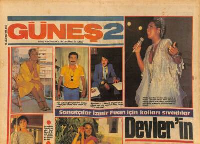 Güneş Gazetesi 2 Eki 13 Ağustos 1985 - Sanatçılar İzmir Fuarı İçin Kolları Sıvadılar * İbrahim Tatlıses-Nükhet Duru-Emel Sayın GZ127599 - 1