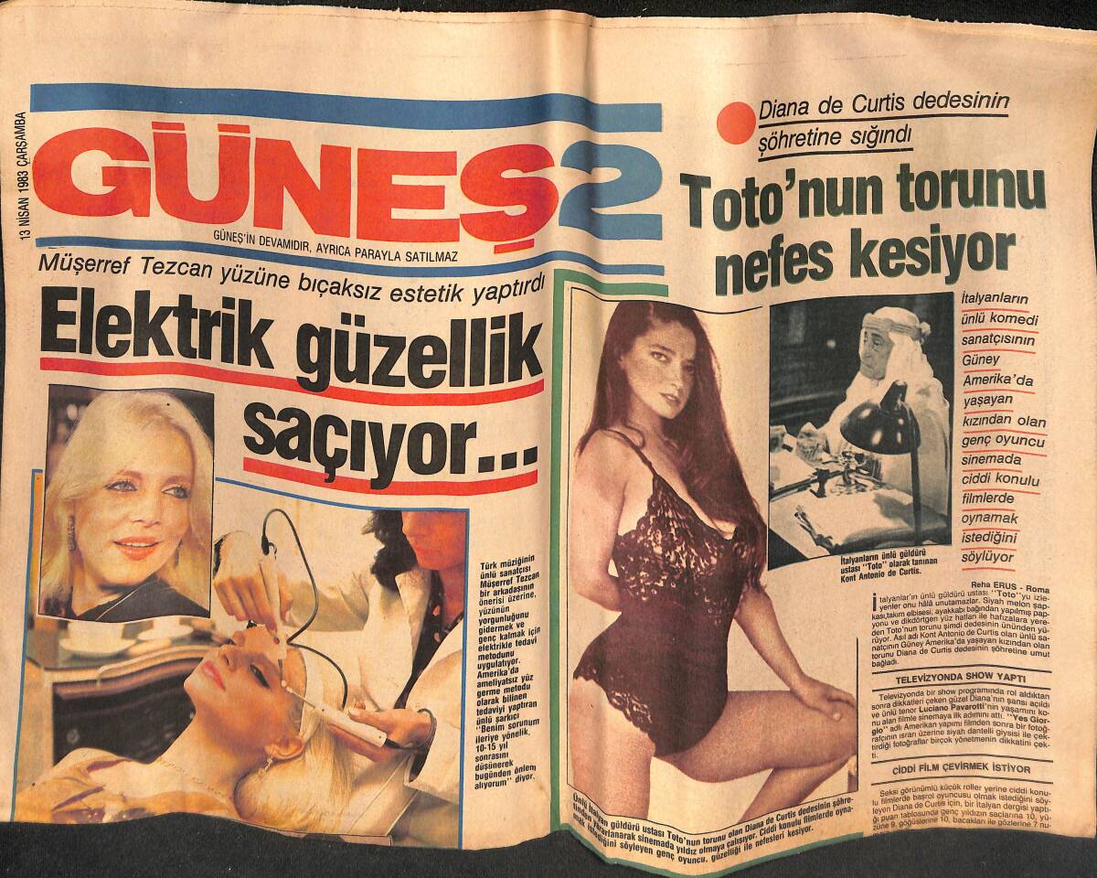 Güneş Gazetesi 2 Eki 13 Nisan 1983 - Müşerref Tezcan Yüzüne Bıçaksız Estetik Yaptırdı GZ134602 - 1