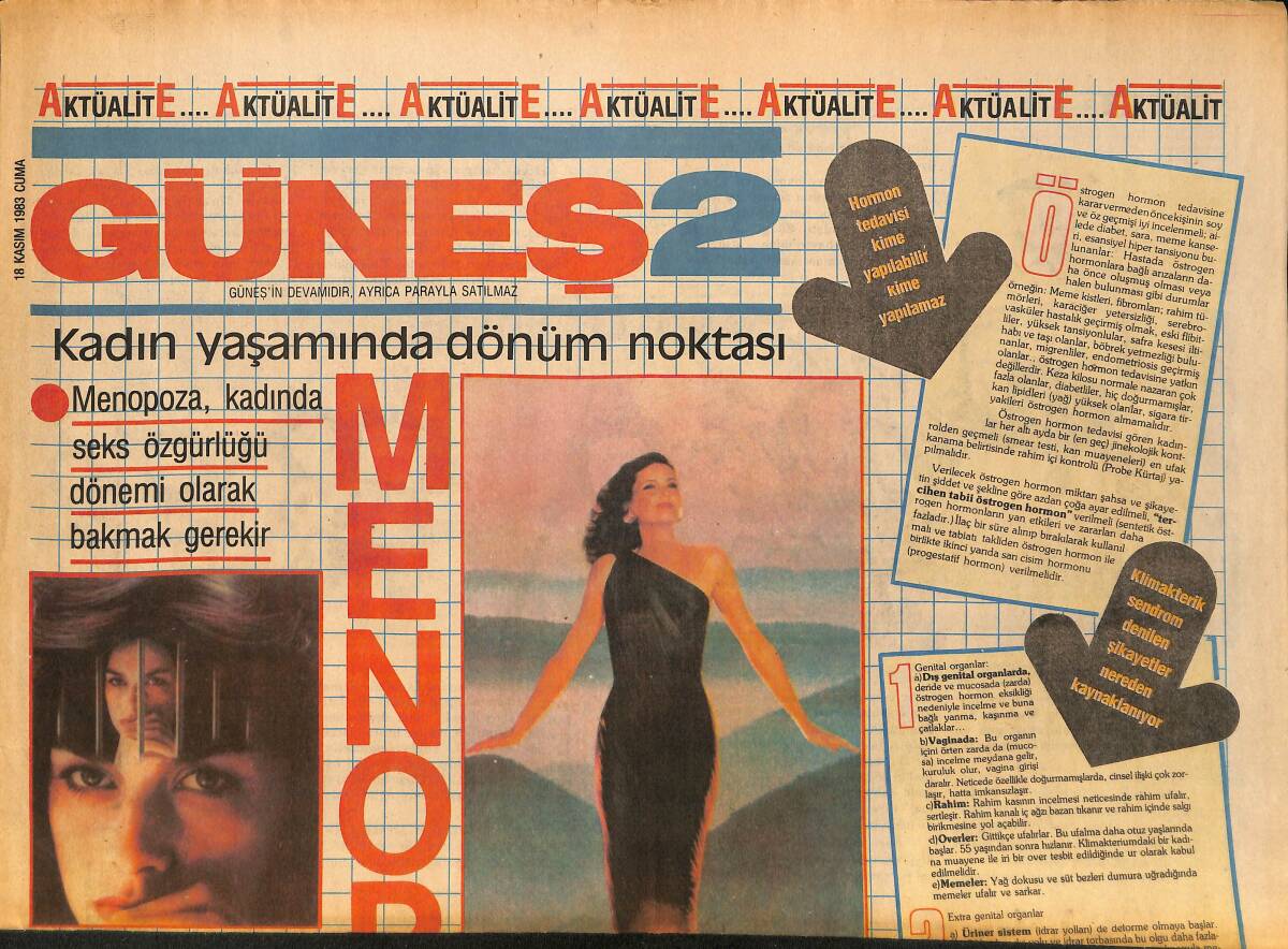 Güneş Gazetesi 2 Eki 18 Kasım 1983 - Nigar Uluerer , Gençleri Kıskanmıyorum GZ157788 - 1