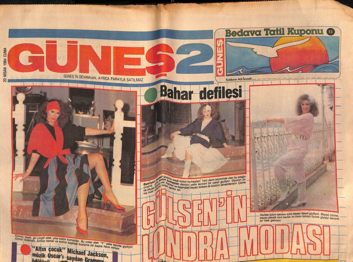 Güneş Gazetesi 2 Eki 20 Nisan 1984 - Gülşen Bubikoğlu'nun Londra Modası GZ134193 - 1
