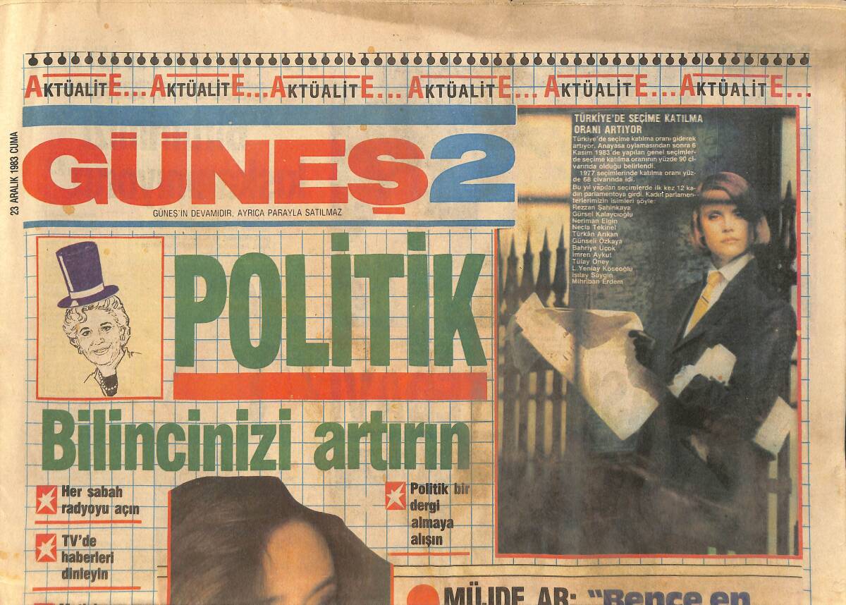 Güneş Gazetesi 2 Eki 23 Aralık 1983 - Sezen Aksu : İşsizlik Ve Enflasyon Büyük Dert GZ155363 - 1