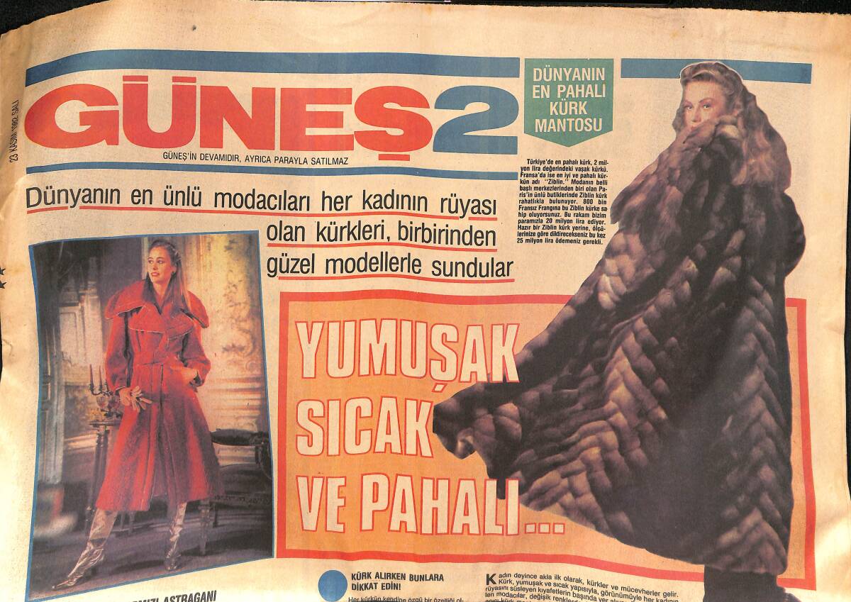 Güneş Gazetesi 2 Eki 23 Kasım 1982 - Dünyanın En Pahalı Kürk Mantosu GZ134147 - 1