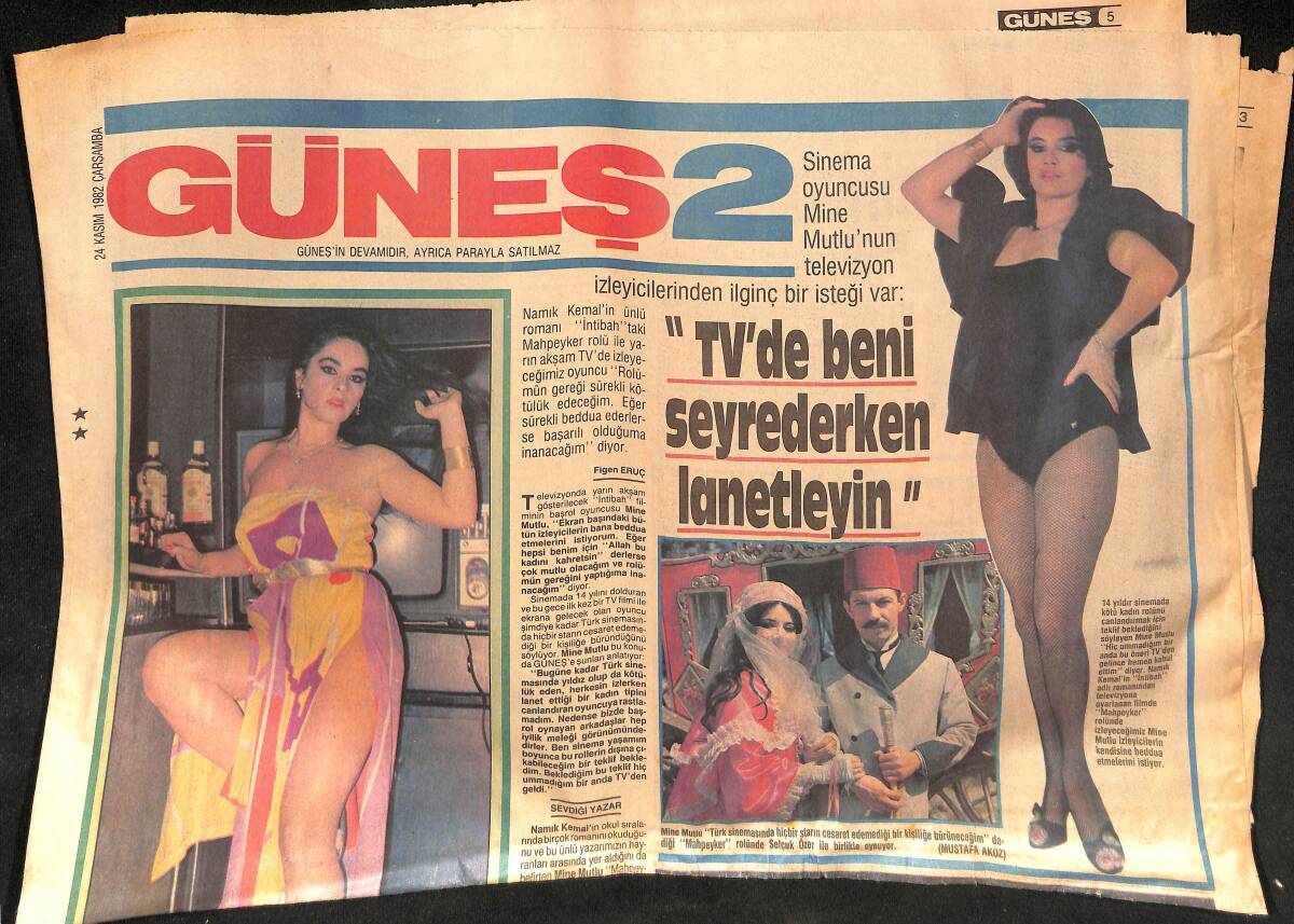 Güneş Gazetesi 2 Eki 24 Kasım 1982 - Mine Mutlu '' TV'de Beni Seyrederken Lanetleyin '' GZ134148 - 1