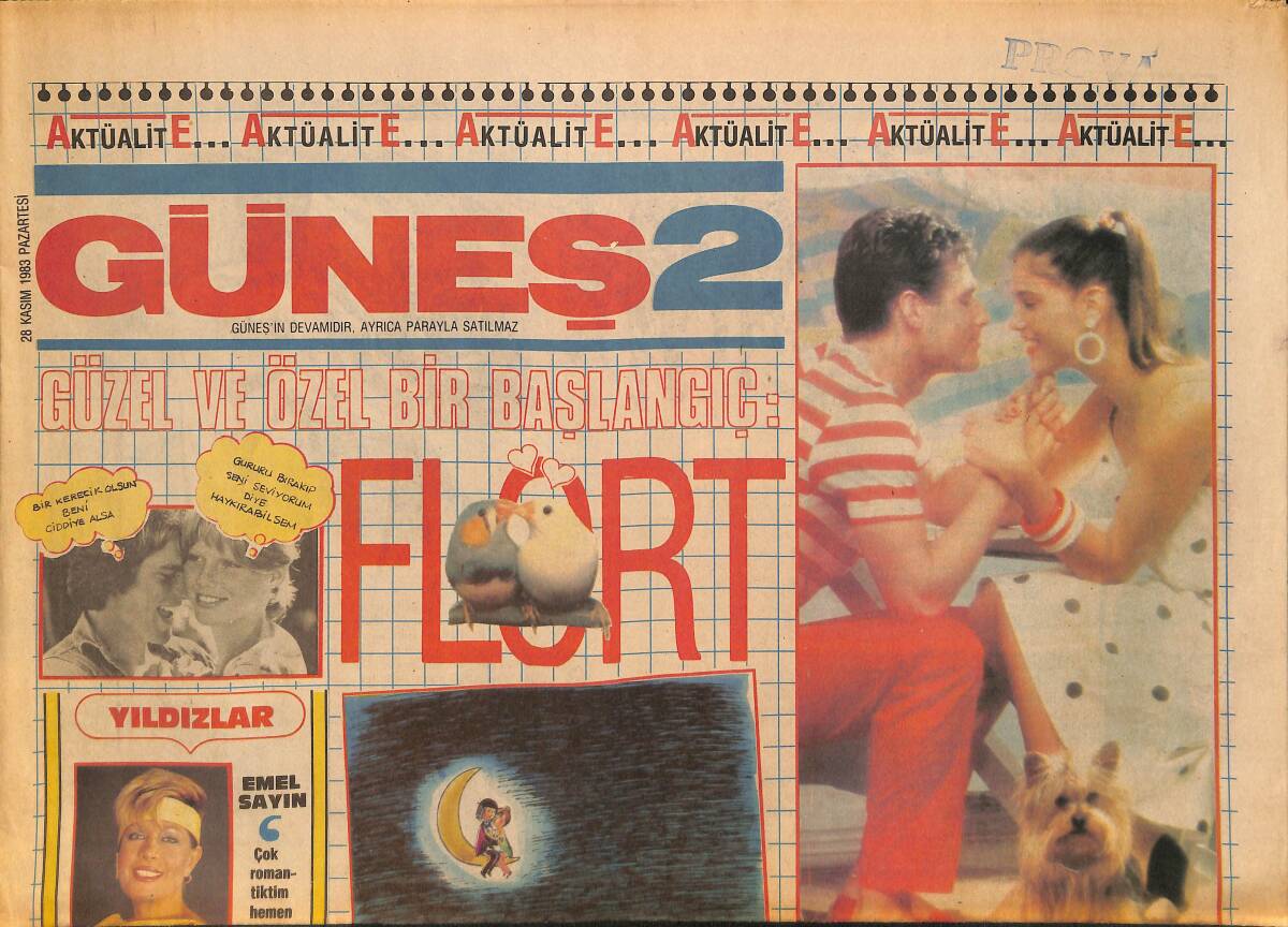 Güneş Gazetesi 2 Eki 28 Kasım 1983 - Güzel Ve Özel Bir Başlangıç : Flört * Emel Sayın - Tarık Akan - Müjde Ar GZ157803 - 1