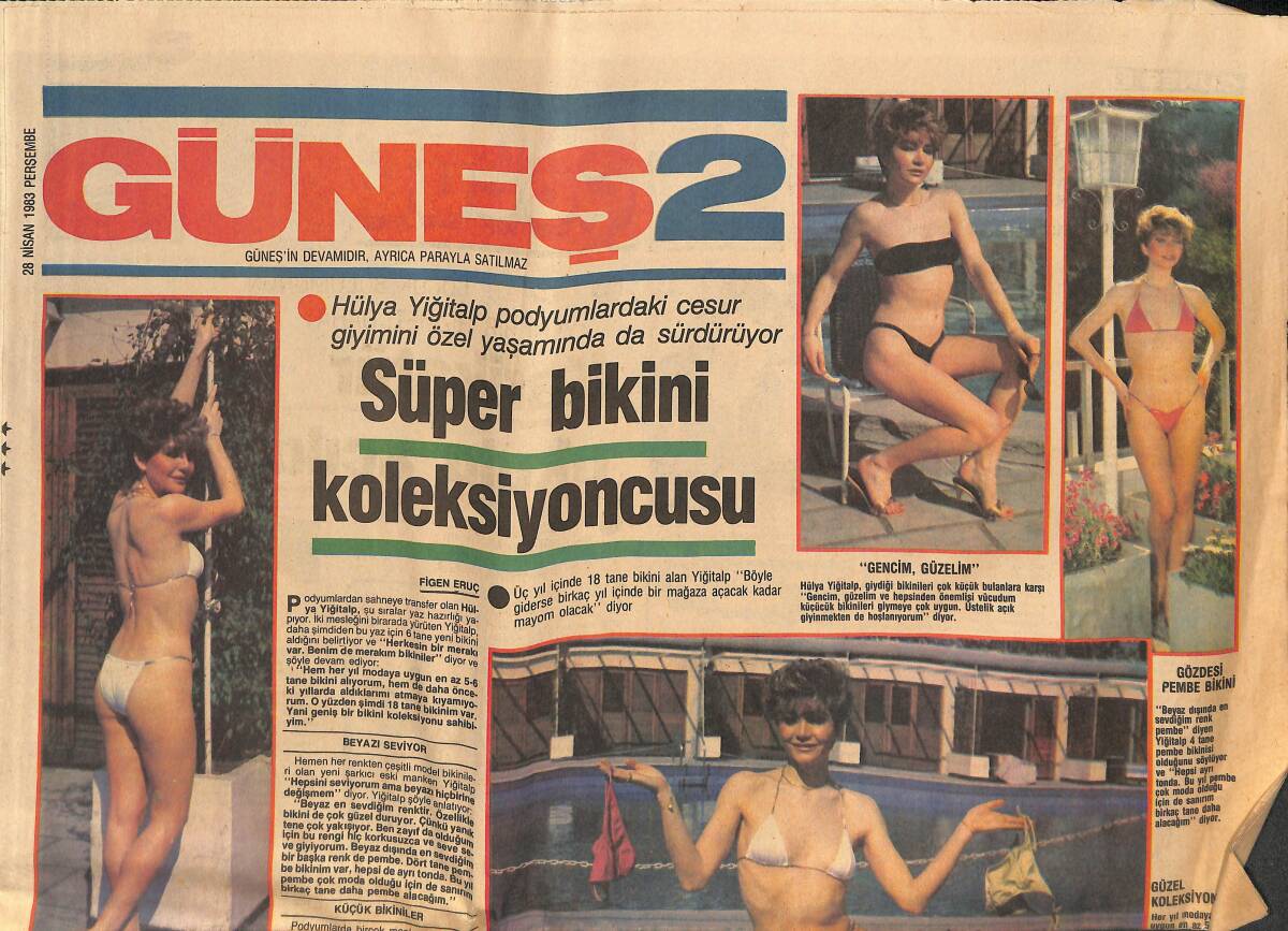Güneş Gazetesi 2 Eki 28 Nisan 1983 - Süper Bikini Koleksiyoncusu Hülya Yiğitalp GZ134468 - 1