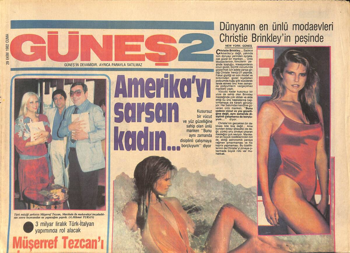 Güneş Gazetesi 2 Eki 29 Ekim 1982 - Müşerref Tezcan'ı İtalyanlar Kaptı - Dünyanın En Ünlü Modaevleri Christie Brinkley'in Peşinde GZ156609 - 1