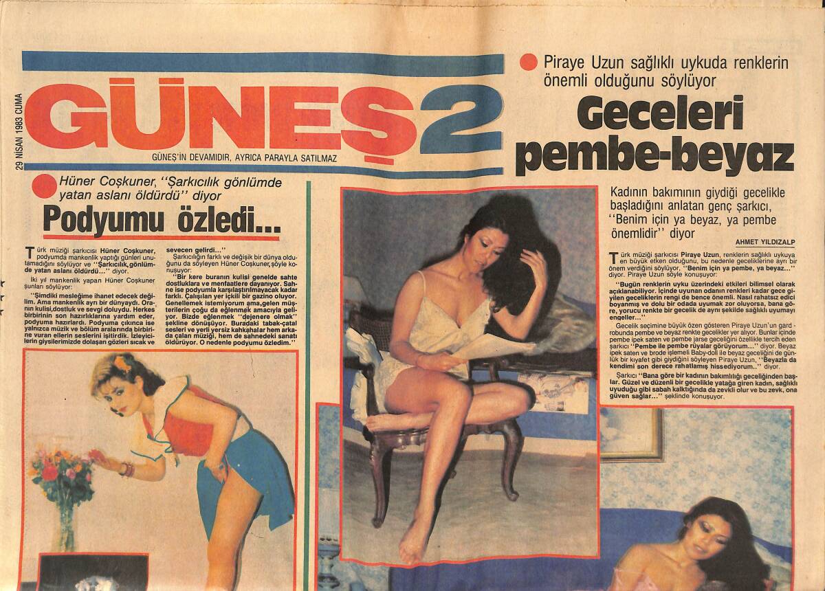 Güneş Gazetesi 2 Eki 29 Nisan 1983 - Hüner Coşkuner , '' Şarkıcılık Gönlümde Yatan Aslanı Öldürdü '' diyor GZ134474 - 1