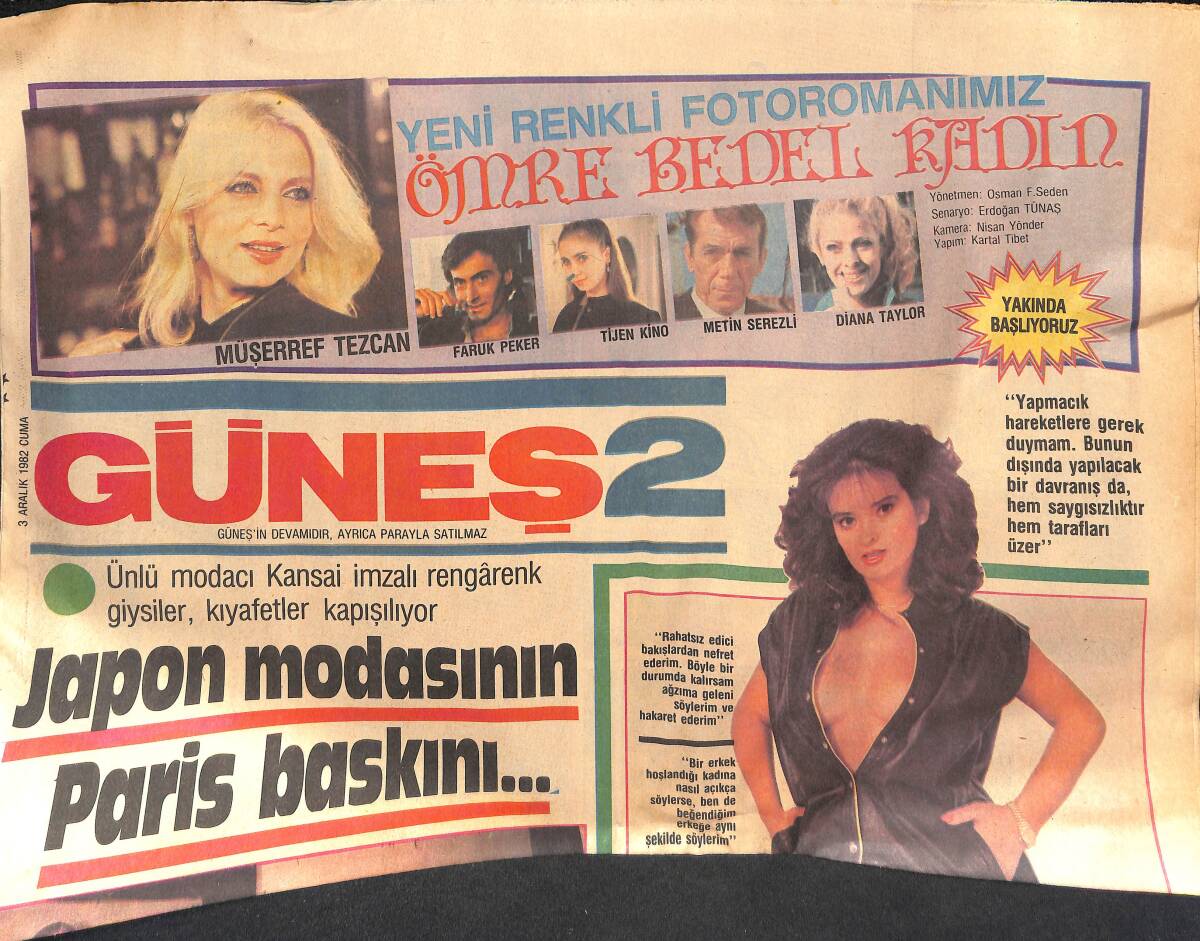 Güneş Gazetesi 2 Eki 3 Aralık 1982 - Müjde Ar Kadın-Erkek İlişkilerinde Saygıya Önem Verdiğini Söylüyor GZ133845 - 1