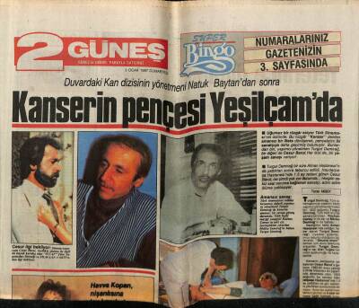 Güneş Gazetesi 2 Eki 3 Ocak 1987 - Kanserin Pençesi Yeşilçamda GZ63133 - 1