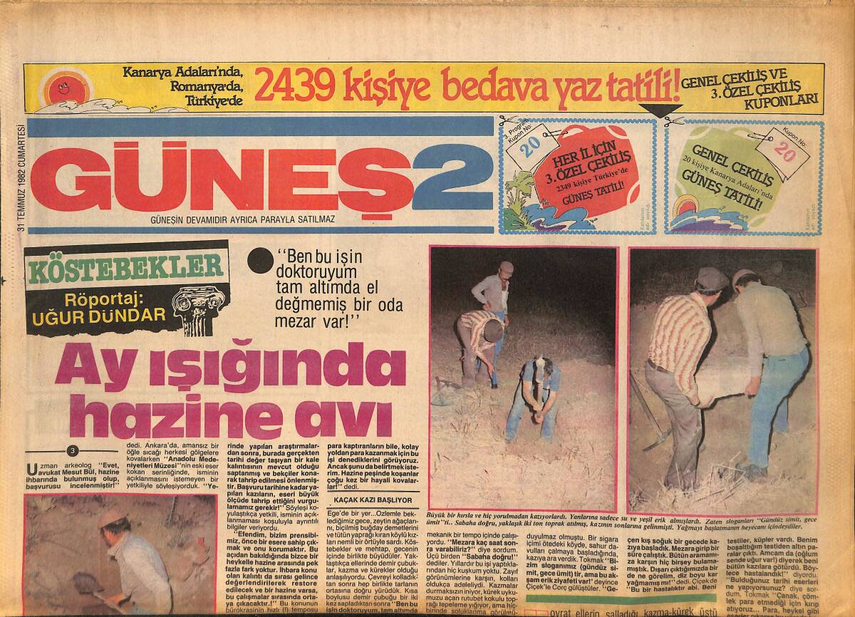 Güneş Gazetesi 2 Eki 31 Temmuz 1982 - Ay Işığında Hazine Avı GZ157805 - 1