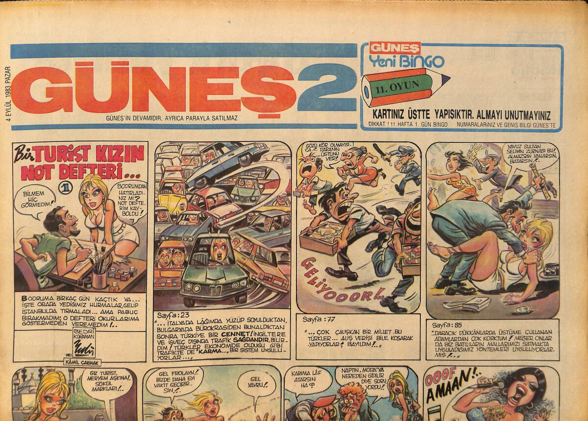Güneş Gazetesi 2 Eki 4 Eylül 1983 - Bayram Ekranı Yaşlılara Kaldı * Behiye Aksoy-Müzeyyen Senar-Sevim Tuna GZ157709 - 1
