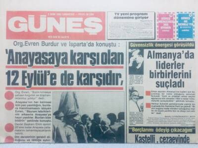 Güneş Gazetesi 2 Ekim 1982 - Anayasaya Karşı Olan 12 Eylüle de Karşıdır GZ42309 - 1