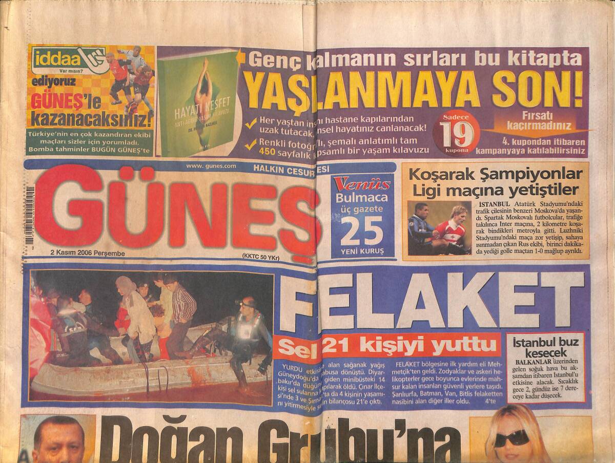 Güneş Gazetesi 2 Kasım 2006 - Tarkan , ABD Tatilinden Döndü - Erdoğan , Doğan Grubu'na Meydan Okudu GZ157828 - 1