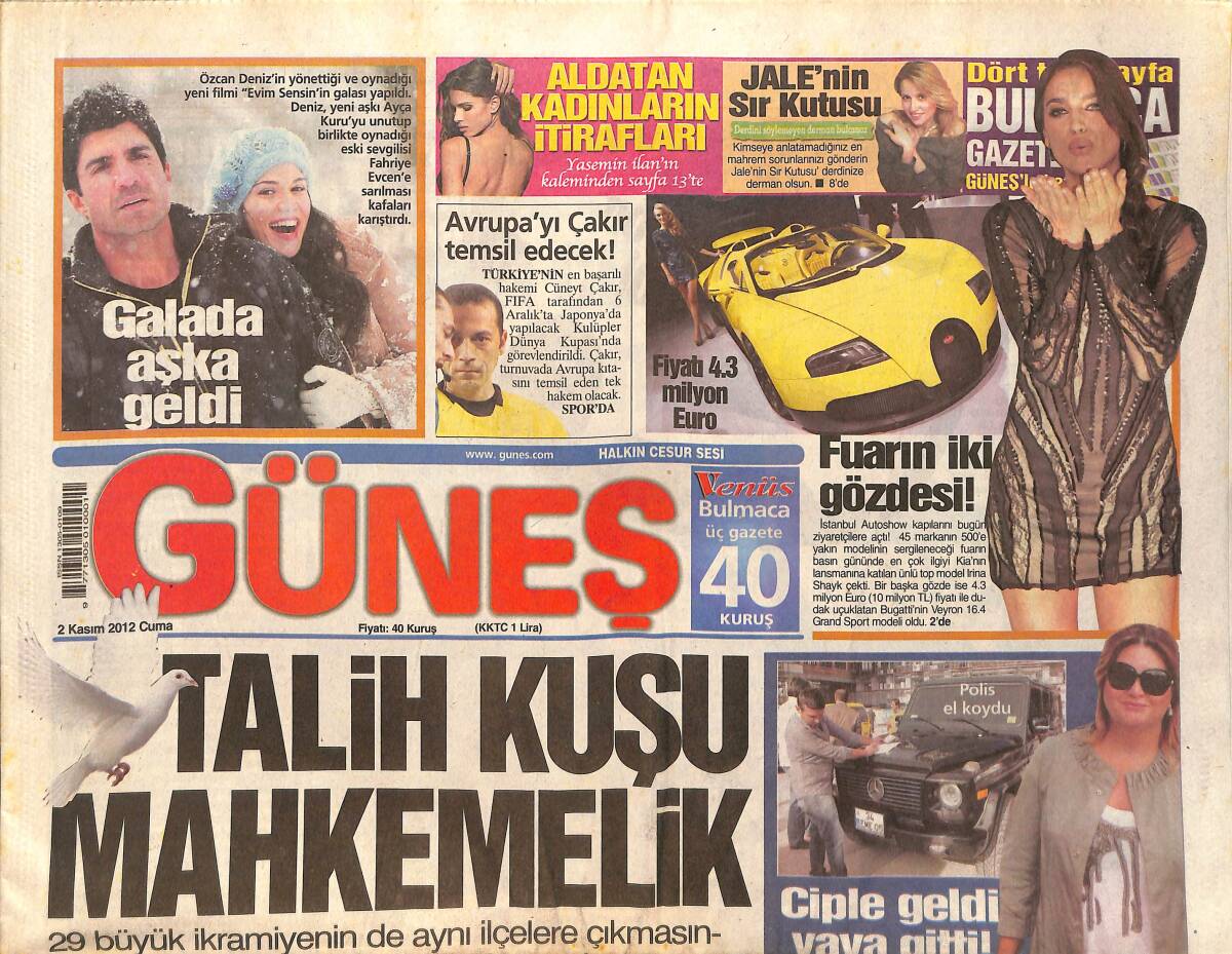 Güneş Gazetesi 2 Kasım 2012 - Sibel Can'ın Trafikte Polisler Tarafından Aracına El Konuldu - Avrupa'da Bizi Cüneyt Çakır Temsil Edecek GZ159004 - 1