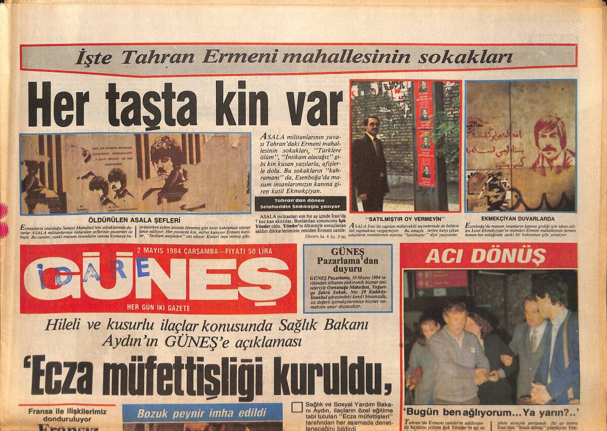 Güneş Gazetesi 2 Mayıs 1984 - Adnan Şenses, Hülya Süer, Seda Sayan Gazino Afişi - Necdet Galatasaraylı Fahrettin'i Milyoner yaptı GZ158217 - 1