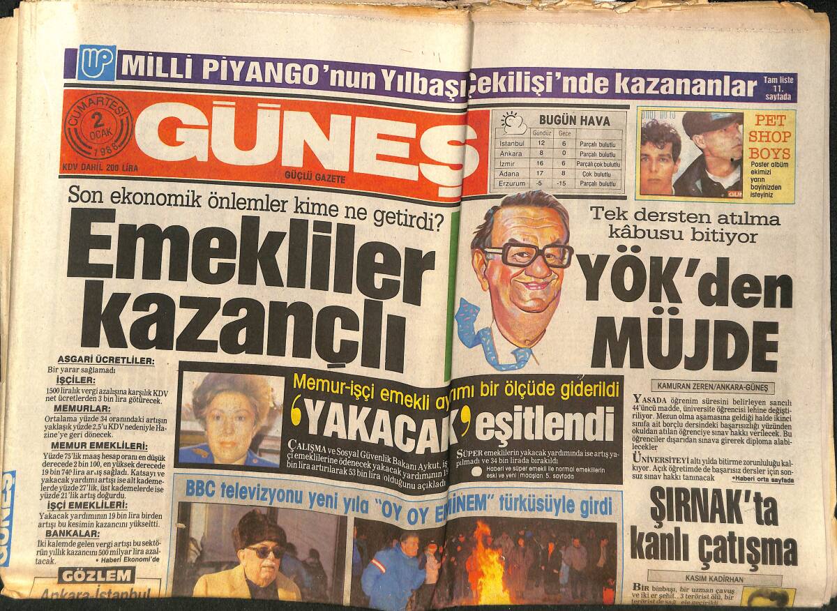 Güneş Gazetesi 2 Ocak 1988 - Yılın İlk Bebeği - Galatasaray Yeni Yıla Topluca Girdi - Yılın Sporcusu Naim Süleymanoğlu - Sibel Can'ın Favorisi Cartier GZ151502 - 1