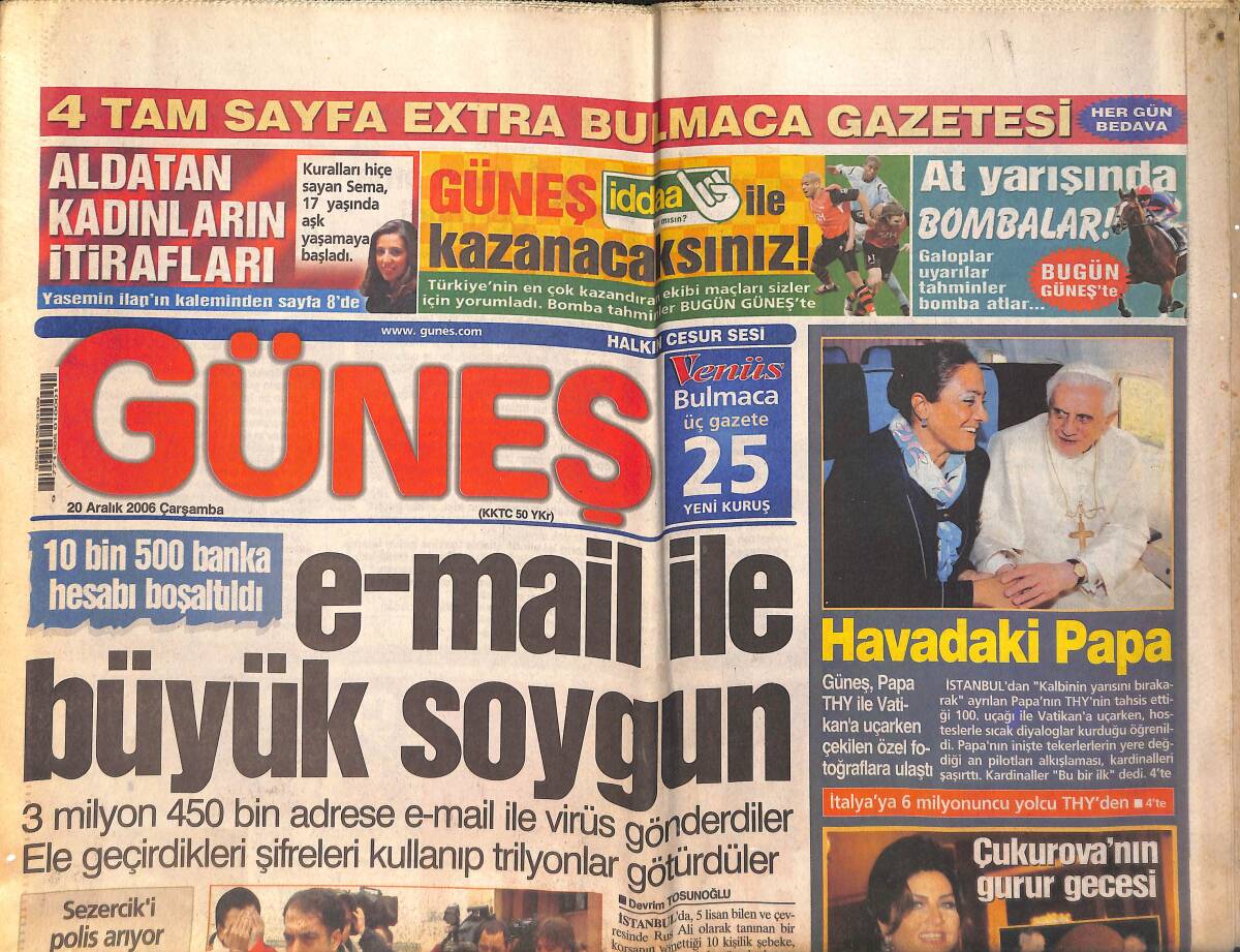 Güneş Gazetesi 20 Aralık 2006 - Şenay İş Kazasını Son Anda Önledi - Laura Bush'a Kanser Tedavisi GZ157829 - 1