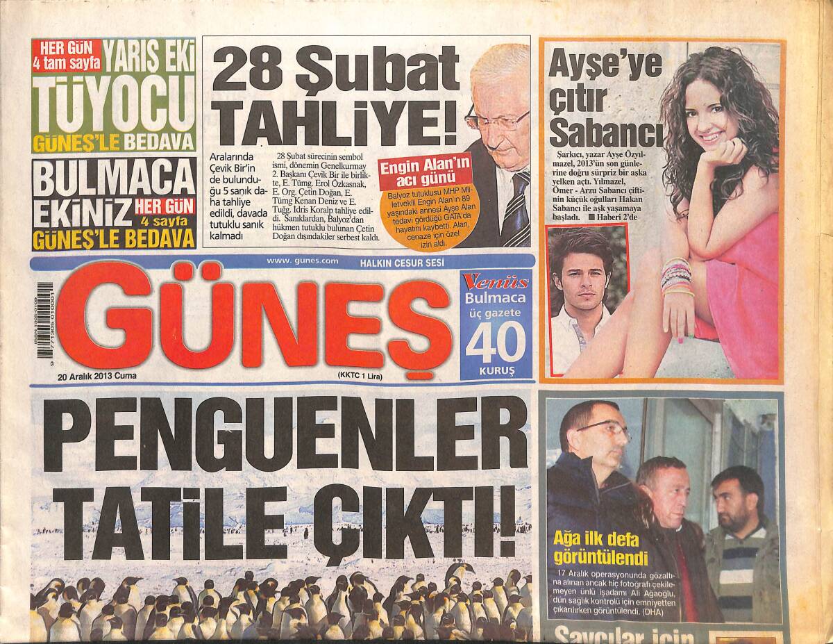 Güneş Gazetesi 20 Aralık 2013 - Hakan Sabancı Ve Ayşe Özyılmazel Yeni Bir Aşka Başladı! - Ebru Gündeş Hastanelik Oldu! GZ136984 - 1