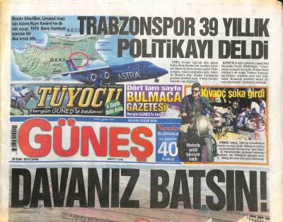 Güneş Gazetesi 20 Eylül 2013 - Trabzonspor 39 Yıllık Politikayı Deldi GZ104520 - 1