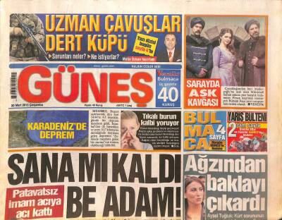 Güneş Gazetesi 20 Mart 2013 - Menderesin Rekorunu Kırdık - Uzman Çavuşlar Dert Küpü GZ124659 - 1