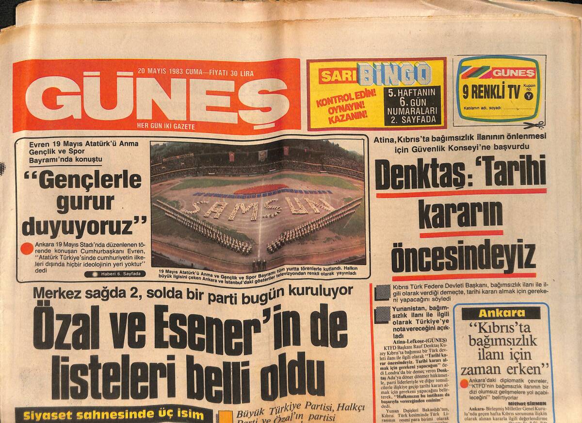 Güneş Gazetesi 20 Mayıs 1983 - Gözaltına Alınana Müjdat Gezen Diyarbakır'a Gönderildi - 3 Ünlü Dergi Prenses Caroline Tazminat Ödeyecek GZ132379 - 1