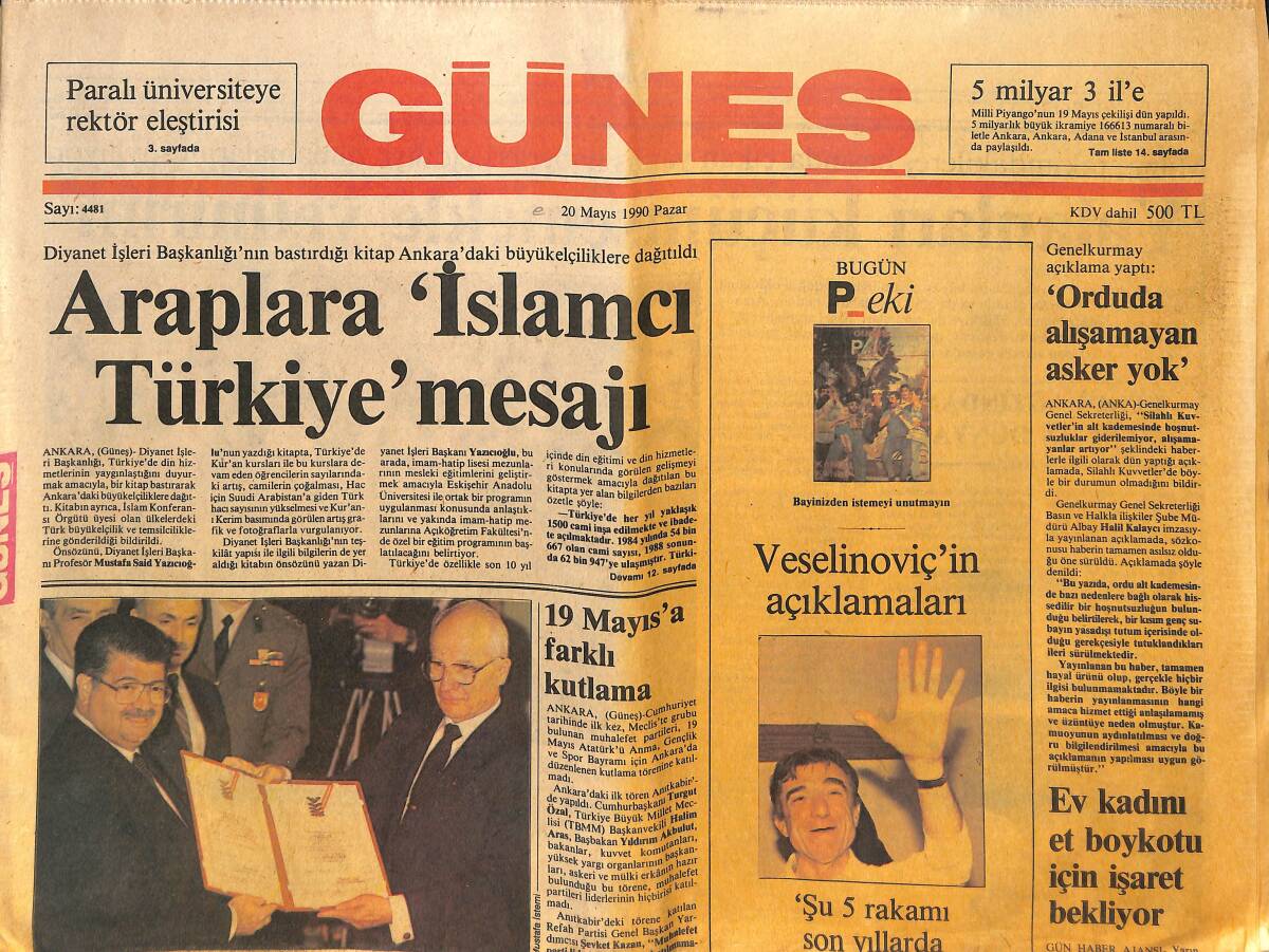 Güneş Gazetesi 20 Mayıs 1990 - Araplara İslamcı Türkiye Mesajı - Ada Sahilinde Turist Bekleyen Faytonlar GZ151515 - 1