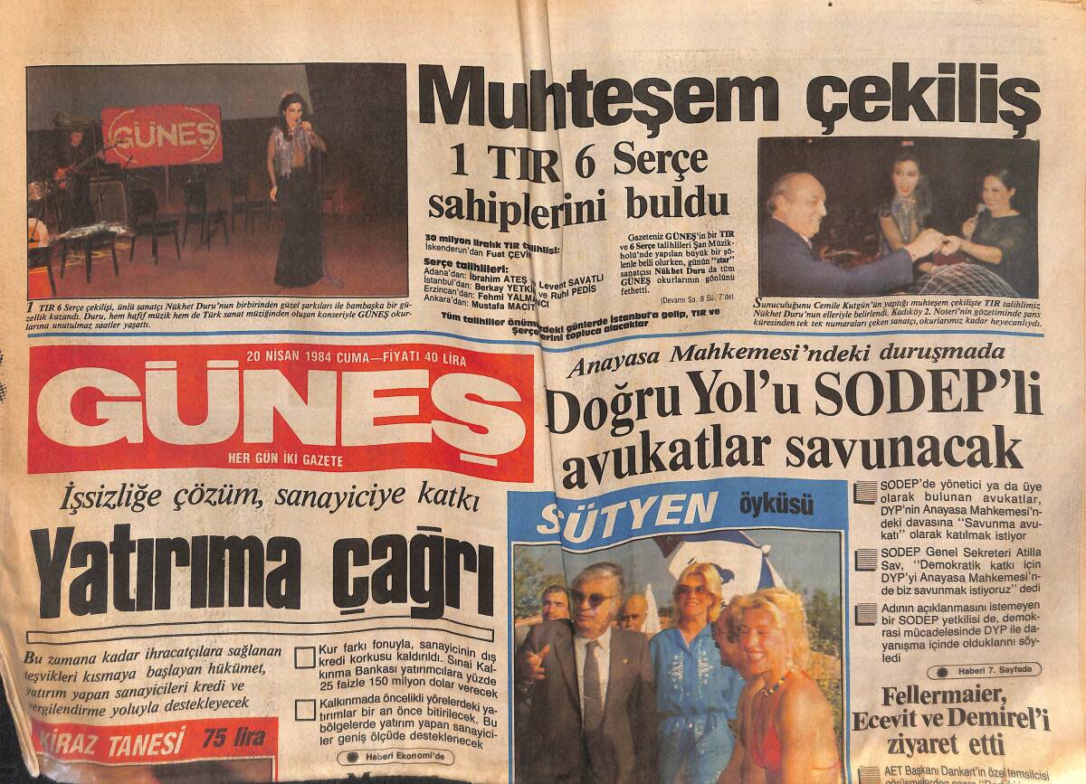 Güneş Gazetesi 20 Nisan 1984 - İpekçi Davasında Gizli Duruşma - Yatırıma Çağrı GZ134496 - 1
