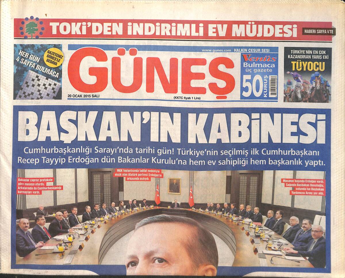 Güneş Gazetesi 20 Ocak 2015 - Cumhurbaşkanlığı Sarayı'nda Tarihi Gün! - İsmail Kartal: Her Şey Çok Güzel Olacak! GZ136861 - 1