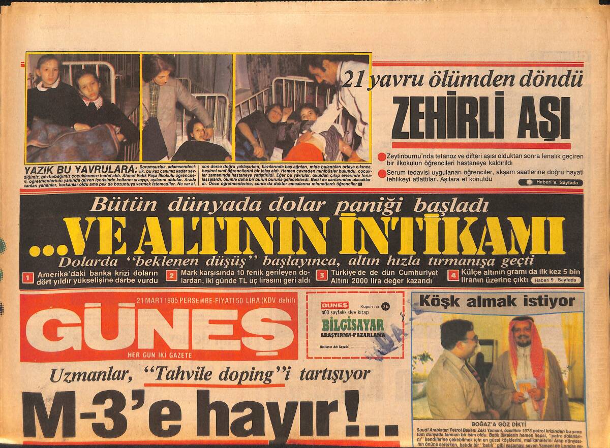 Güneş Gazetesi 21 Mart 1985 - Galatasaray ve Trabzon Finalde - Fabrika İşçisi Bingo'ya İnandı, Milyon Kazandı GZ158175 - 1