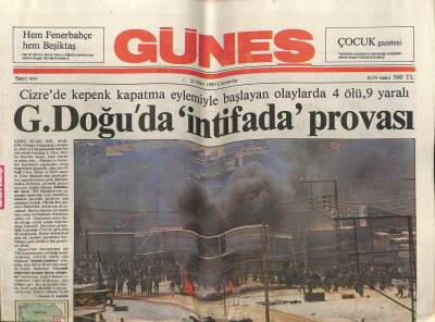 Güneş Gazetesi 21 Mart 1990 - Güneydoğuda İntifada Provası GZ61642 - 2